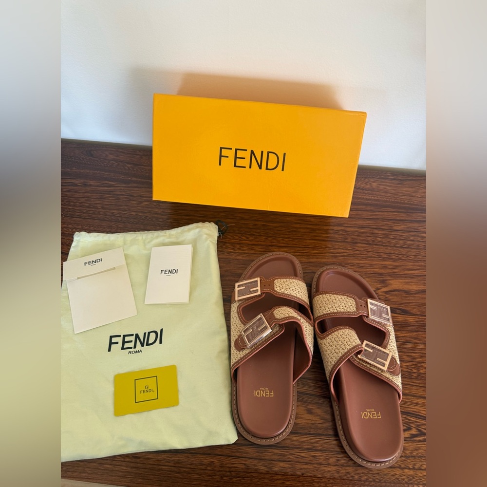 NIB Raffia Vitello Double Strap Sandals Slides 11 42